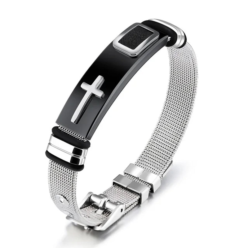 Christian Cross Adjustable Titanium Steel Men'S Bracelet New Fashion Metal Religious Accessories Party Jewelry