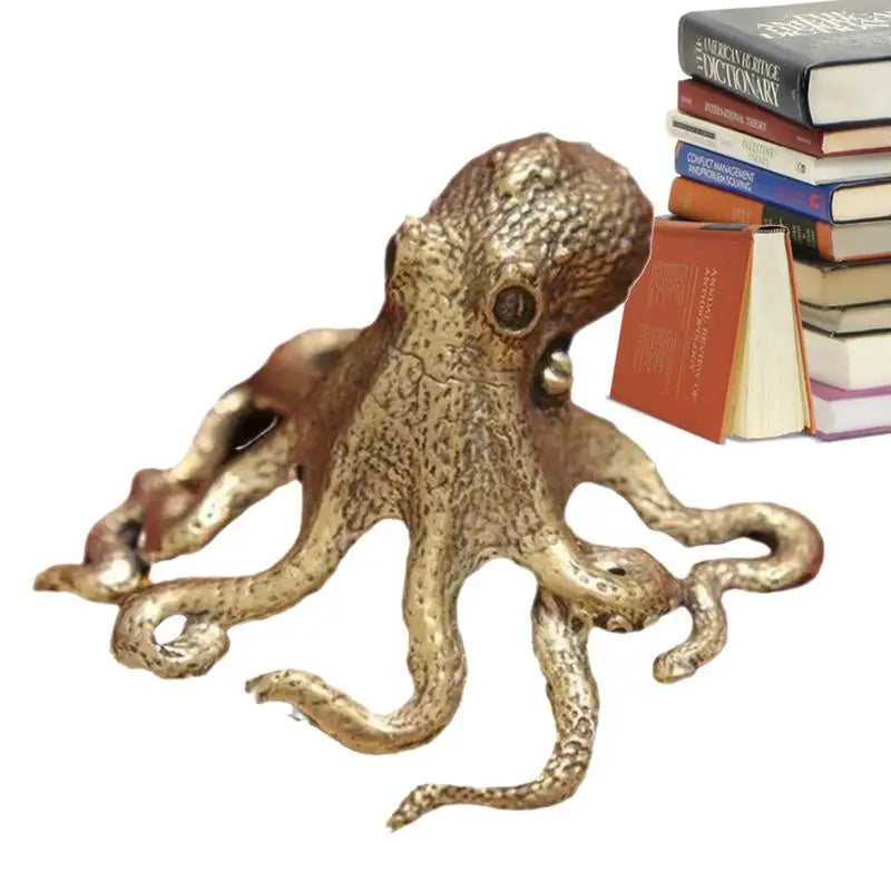 Brass Octopus Sculpture Sea Animal Sculpture Collectibles Gift Desktop Ornaments Fengshui Home Table Decorations for Bookshelf