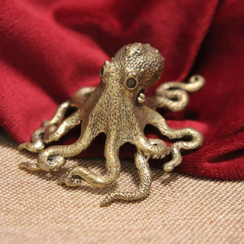 Brass Octopus Sculpture Sea Animal Sculpture Collectibles Gift Desktop Ornaments Fengshui Home Table Decorations for Bookshelf