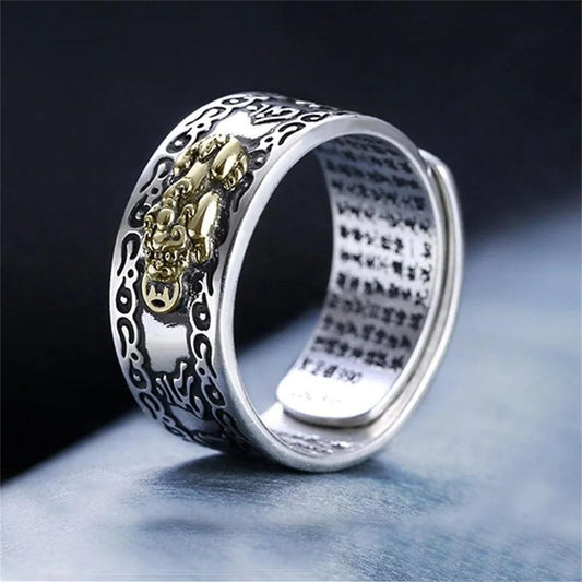 Chinese Feng Shui Pixiu Rings for Women Men Silver Plated Copper Coins Pi Xiu Opening Finger Ring Amulet Wealth Lucky Jewelry