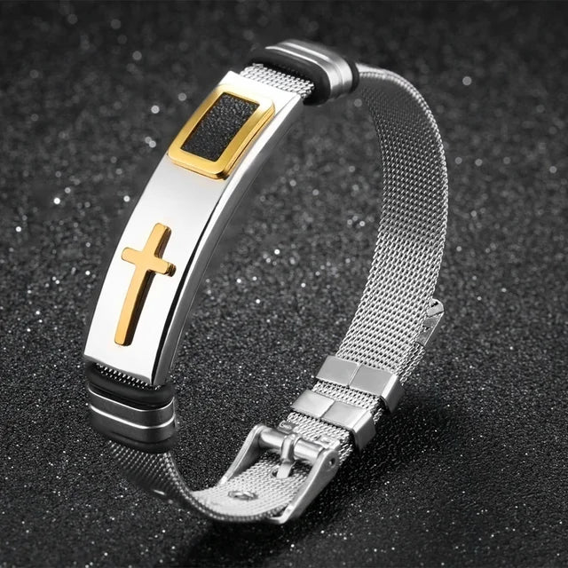 Christian Cross Adjustable Titanium Steel Men'S Bracelet New Fashion Metal Religious Accessories Party Jewelry