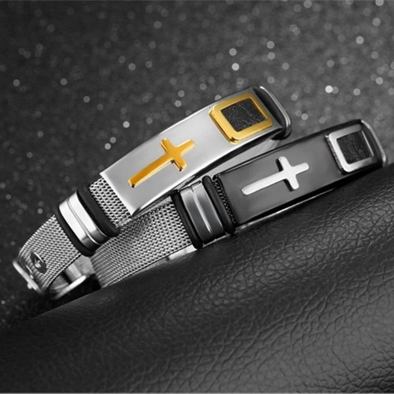 Christian Cross Adjustable Titanium Steel Men'S Bracelet New Fashion Metal Religious Accessories Party Jewelry