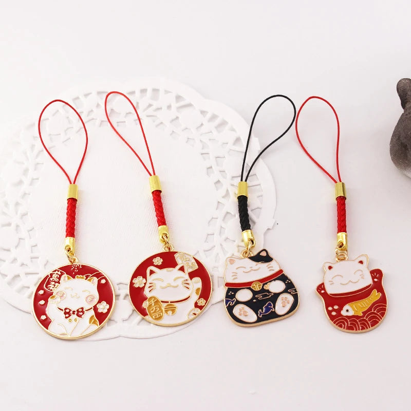 Cute Cartoon Japanese Lucky Cat Keychain Phone Charms Car Bag Pendant Jewelry Fortune Key Chain Pray Keyfob Couple Gifts