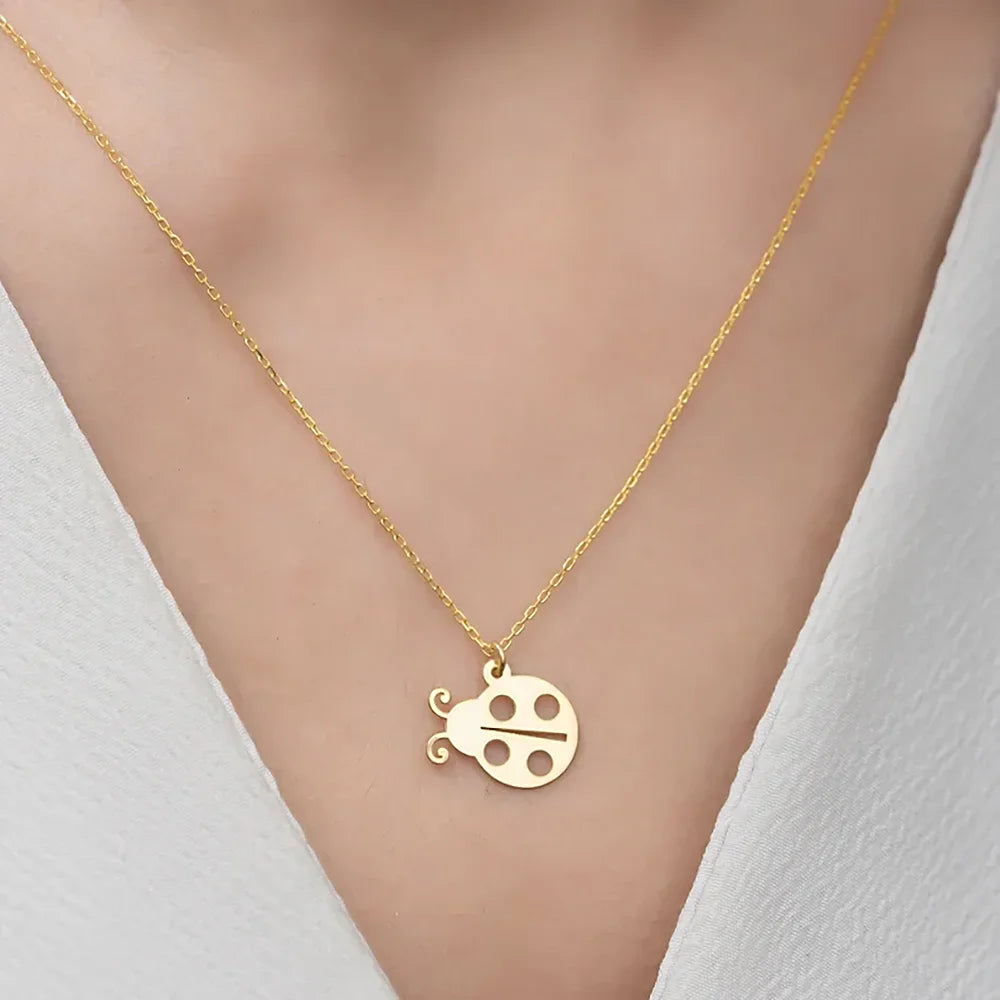 Cute Ladybug Pendant Necklace for Women Luxury 18K Gold Plated Stainless Steel Jewelry Cross Chain Choker Birthday Gift Collares