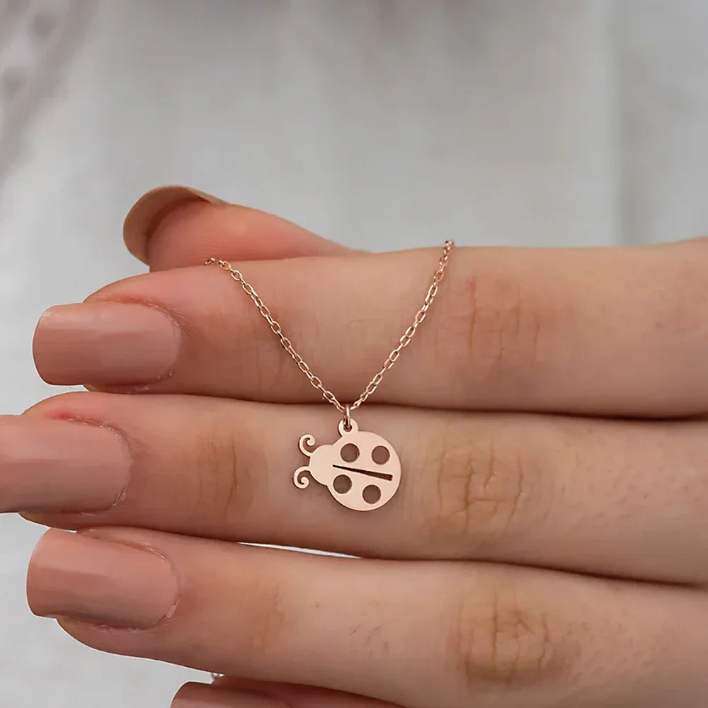 Cute Ladybug Pendant Necklace for Women Luxury 18K Gold Plated Stainless Steel Jewelry Cross Chain Choker Birthday Gift Collares