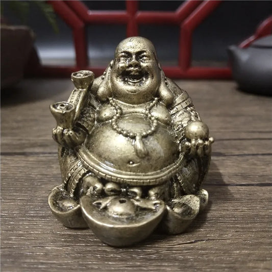 Lucky Laughing Buddha Statue Bronze Ornaments Resin God of Wealth Maitreya Buddha Sculpture Figurines Home Decoration Statues