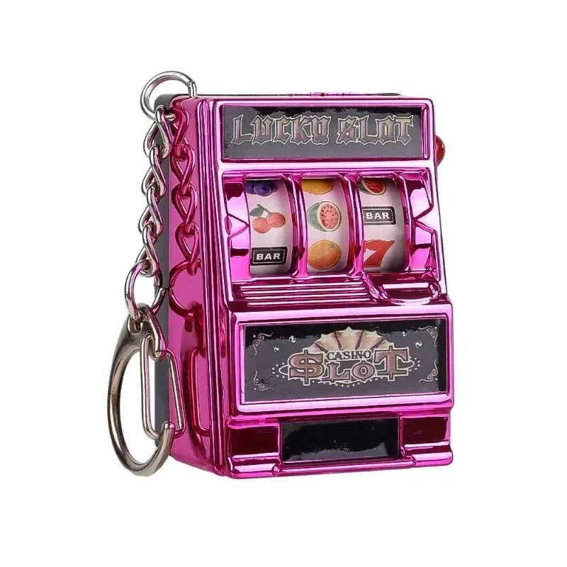 Mini Gambling Slot Machine Key Chains Creative Arcade Pocket Fruit Lucky Jackpot Gadget Antistress Toy Funny Games Keychain Ring