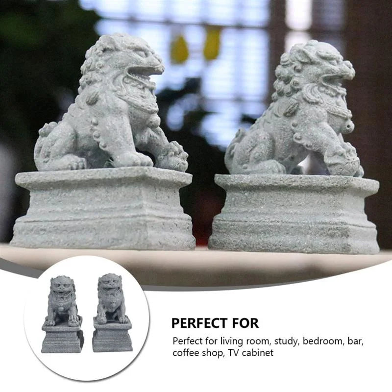 Statue Foo Shui Feng Figurine Miniature Stone Lion Sculpture Decoration Guardian Chinese Prosperity Decor Pair Fu Mini Figurines