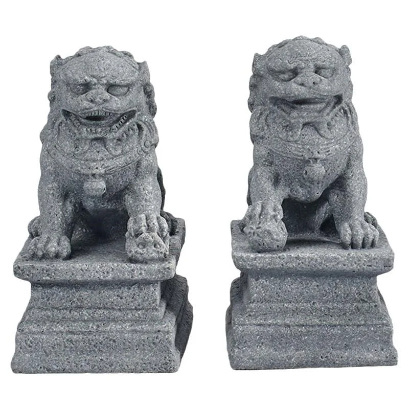 Statue Foo Shui Feng Figurine Miniature Stone Lion Sculpture Decoration Guardian Chinese Prosperity Decor Pair Fu Mini Figurines