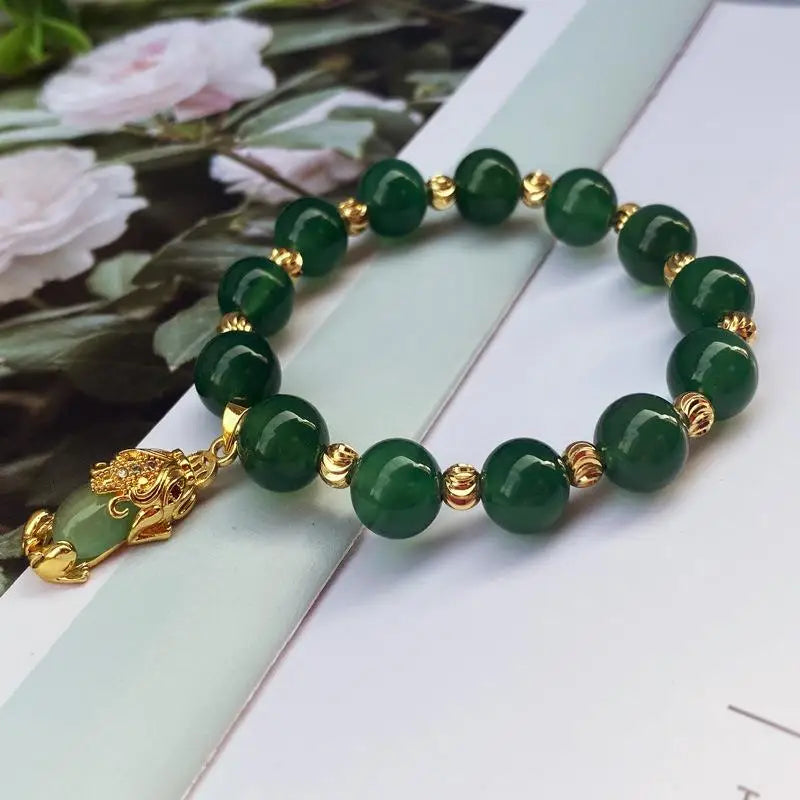 Women Green Jade Pixiu Bracelet Pulsera Fengshui Men Fine Jewelry Natural Myanmar Jadeite Lucky Pixiu Wealth Protection Bracelet